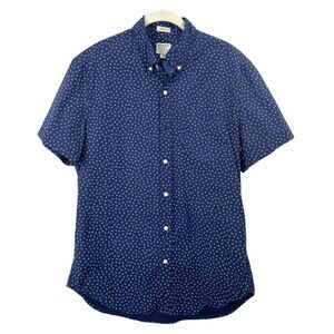 J. Crew Short-sleeve floral Secret Wash organic cotton poplin shirt Sz M‎ blue